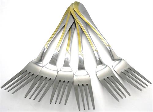 Casey Catering 6 Piece Stainless Steel Dinner Table Forks - Gold Wave