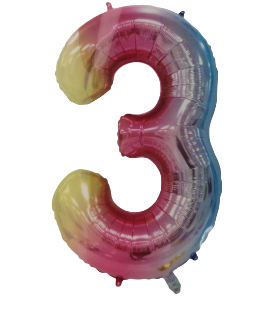 Casey 102cm Rainbow Balloon Number.3 Retail Packaging No